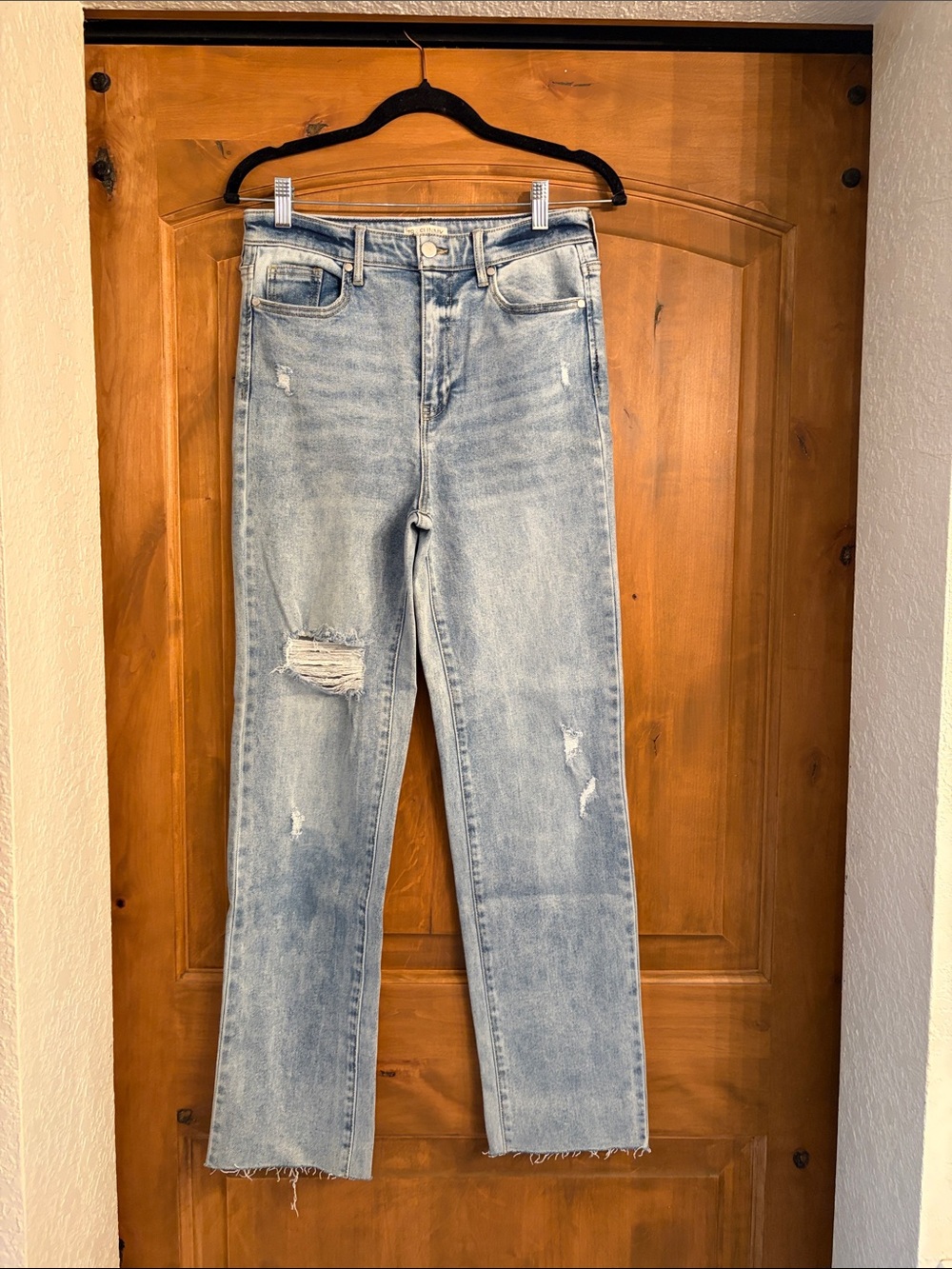 Light Blue Distressed Straight-Leg Jeans